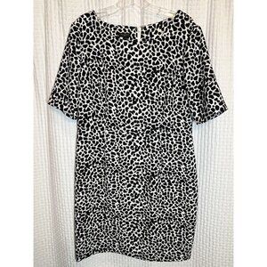 Talbots Dress Size 14P Short Sleeve Black White Sheath Animal Print Stretchy